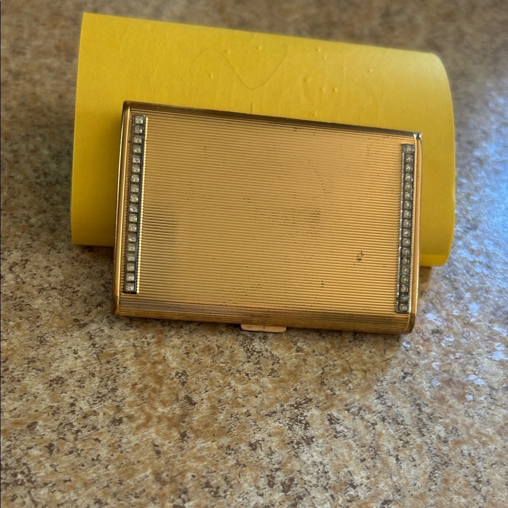 Vintage Elizabeth Arden Gold Rectangular Compact with Rhinestone Accents